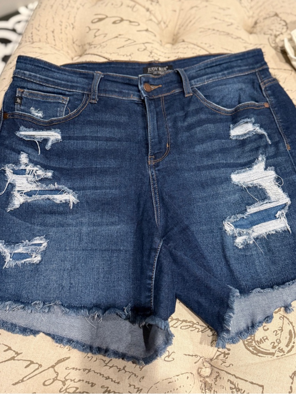 Judy Blue Indigo Distressed Frayed Hem Jean Shorts